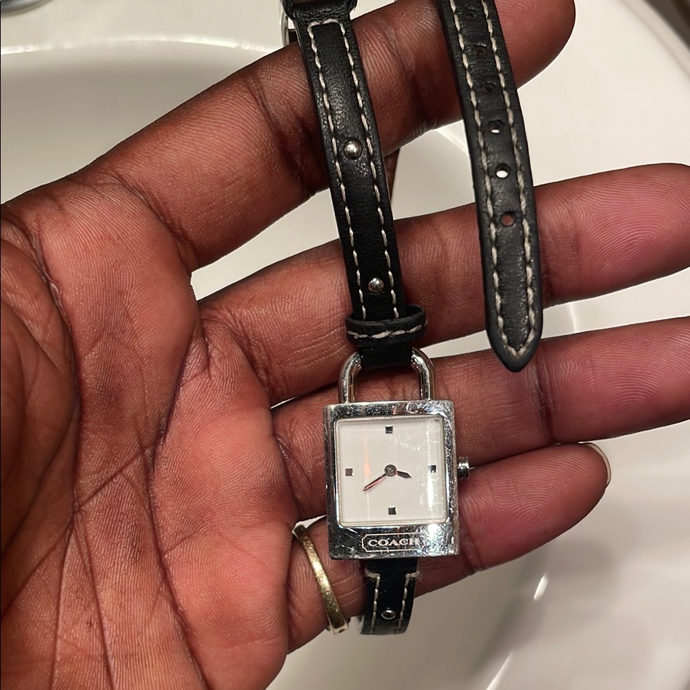 Coach Black And Silver Watch With Leather Strap